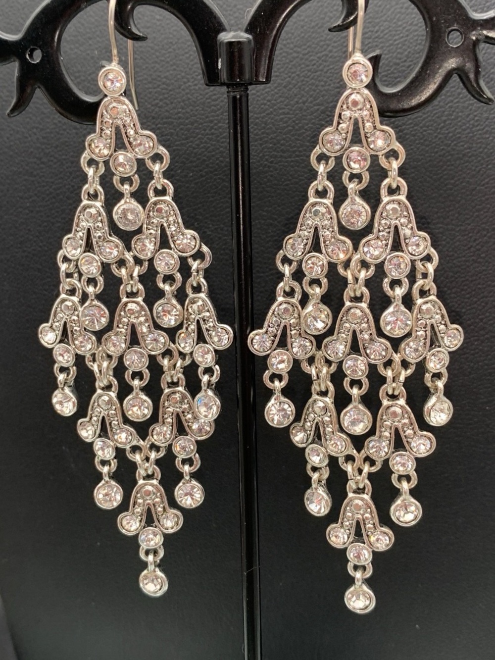 Silver tone Crystal Chandelier Drop Earrings - Sparkling Rhinestone Statement